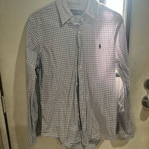 Ralph Lauren Blue and White Checkered Button Down Shirt